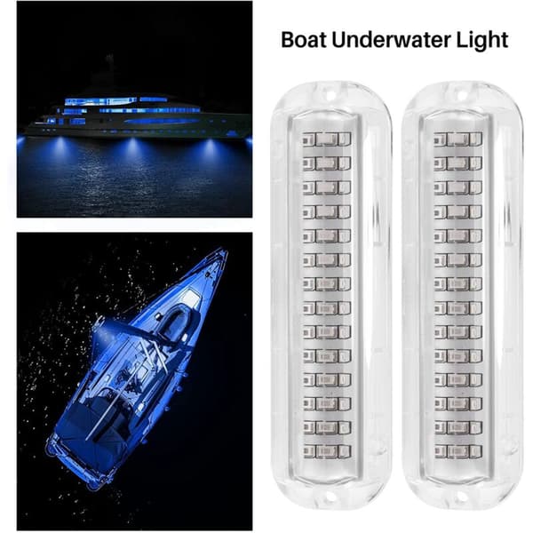 2 stk. 42 LED afløbslys til båd, blå, undervands, ponton, marine