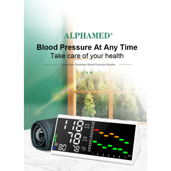 Arm blodtrycksmätare med stor bakgrundsbelyst display - hjärtfrekvensdetektering, digital blodtrycksmaskin