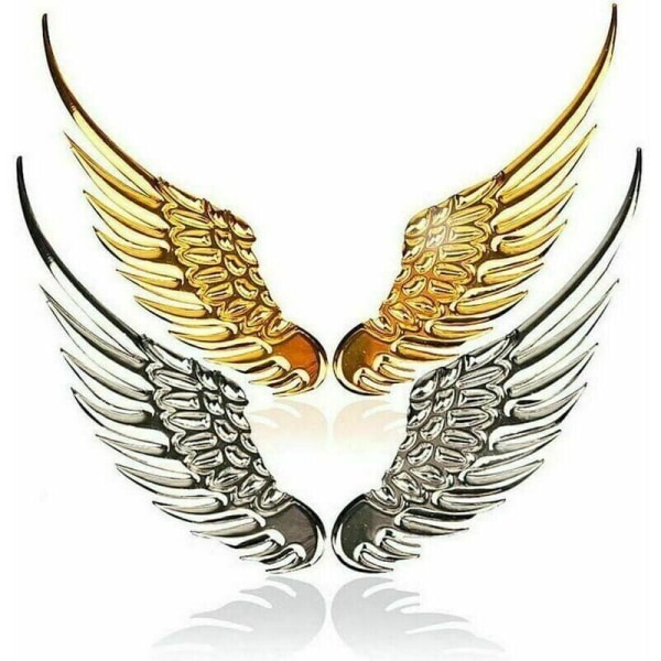 Bildekaler, 4 st metall 3D bilvingar Angel Wings Universal billogodekaler, 12,5 × 3,5 cm-Fei Yu