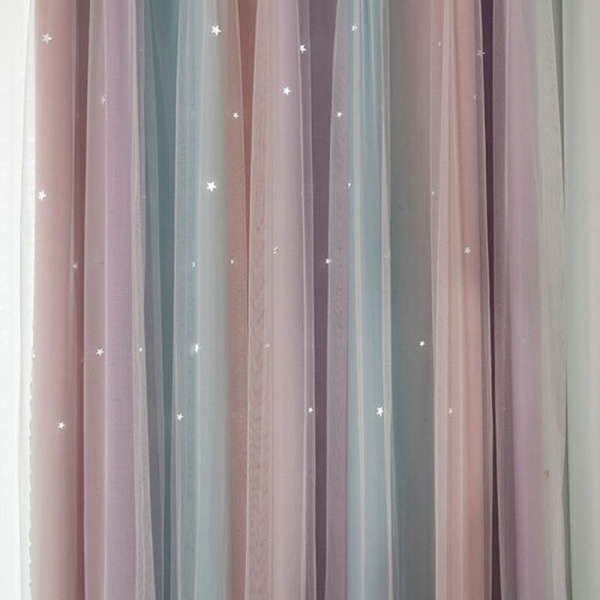 Hule stjerne himmelblå gradient striber stue soveværelse gardiner nordisk moderne minimalistisk ins stil