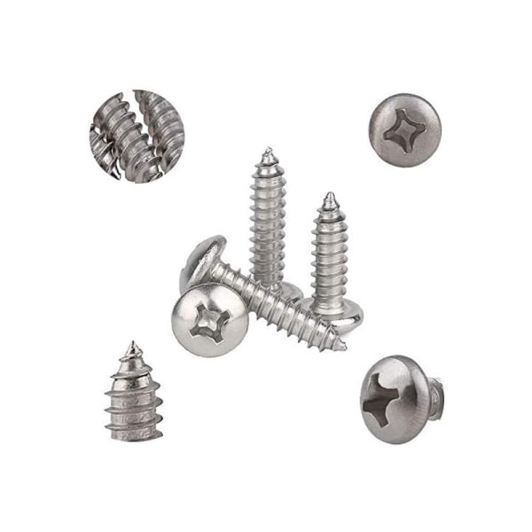 50 stk Phillips Pan Head Skruer 304 Rustfritt Stål Selvgjengende Skruer Selvborende Treskruer Standard Krysspor Full Tråd Trebearbeiding Fast