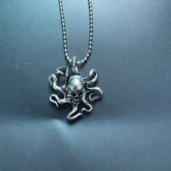 Rostfritt stål Herr Dam Vintage Octopus Skull Halsband med 30 tums kulkedja