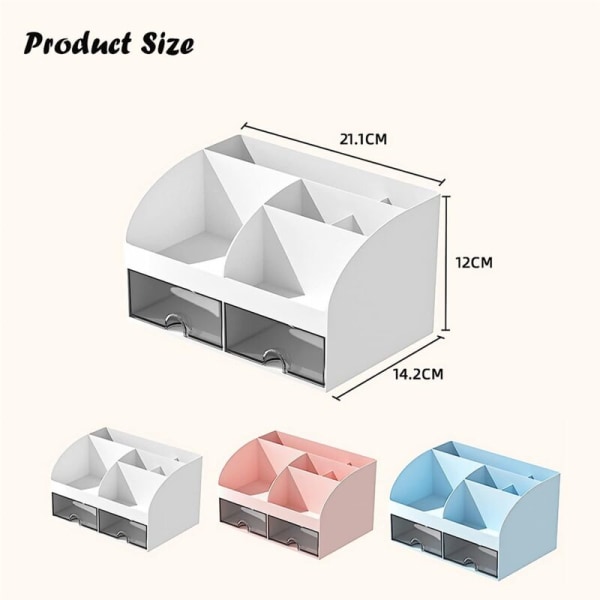 Skrivebordsarrangør - Skrivebordsarrangør med 6 rom og 2 små skuffer, Penneholder Skrivebords Oppbevaringsboks, Fjernkontroll Rosa