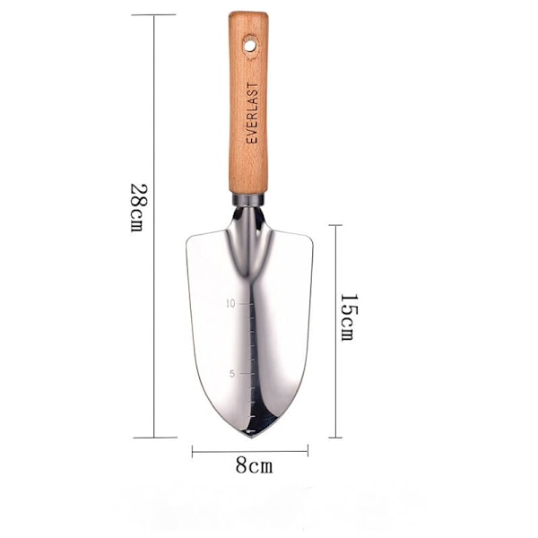 Hagespade i rustfritt stål med trehåndtak, for planting av blomster, frøplanter, jernhakk, hageredskaper, hagespade i rustfritt stål, blomster
