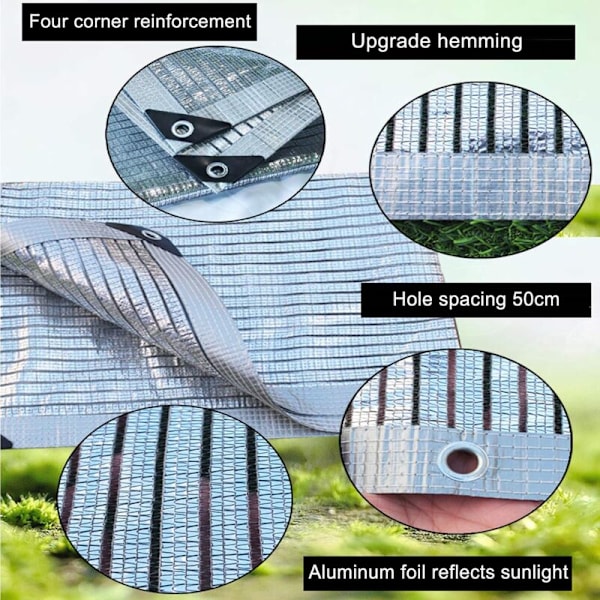 Aluminium Skygge Net, Skygge Net, UV-Resistent Skygge Klud, Vindtæt Skygge Sejl, Sølv (2x4m)