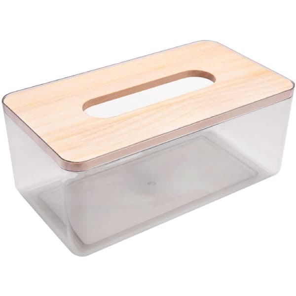 Minimalistisk Tissue Box Cover Holder, Moderne Transparent Rektangulær Bambus Tissue Dispenser til Badeværelse, Soveværelse