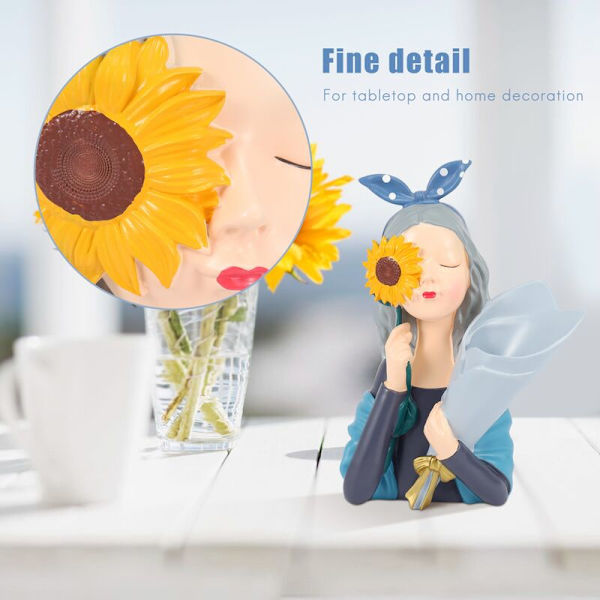 Søt moderne harpiks jentefigur blomster vase nordiske statuer hjemmedekorasjonstilbehør Kawaii rompynt C