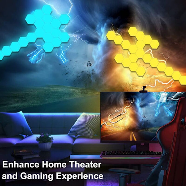 LED Panel Vægmonteret med Fjernbetjening, Smart Lys Hexagonel Berøringsstyring RGB Gaming Lampe Natlys DIY Geometri Samling Modul til Gaming
