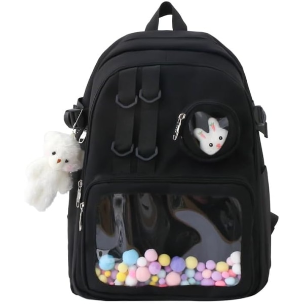 Kawaii kvinders rygsæk, sød rygsæk med klar vindue skoletaske Laptop til daglig brug Lolita taske Cosplay (sort)
