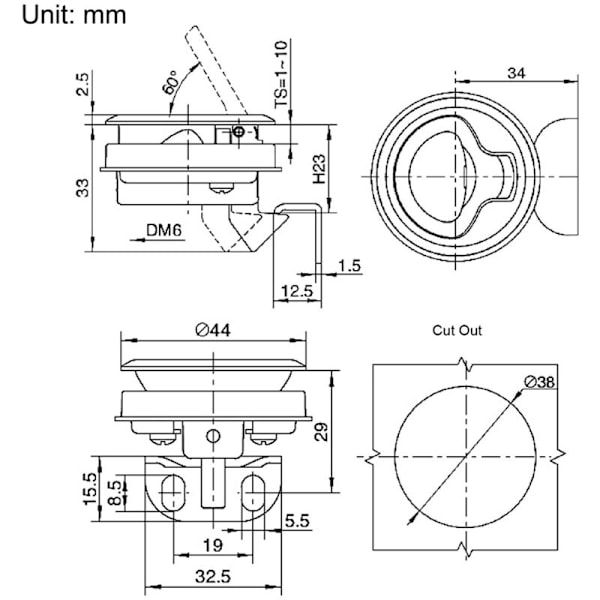 Flush Pull Hatch Latch Catch Latch i Zink Legering til RV Marine Båd RV
