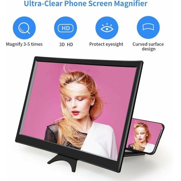 L6 Buet Skærm Forstørrelsesglas, Mobiltelefon Skærmforstærker, 12 Tommer High Definition Mobiltelefon Forstørrelsesglas, Mobiltelefon Beslag