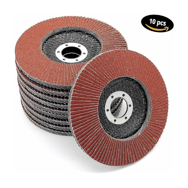 Skiveplate │ Rød │ 10 stk │ Diameter 125mm │ Hull 22mm │ 40/60/80/120 korn │ Rustfritt stål │ Slipeskive │ Klaff │ Poleringsskive │ - (80 korn