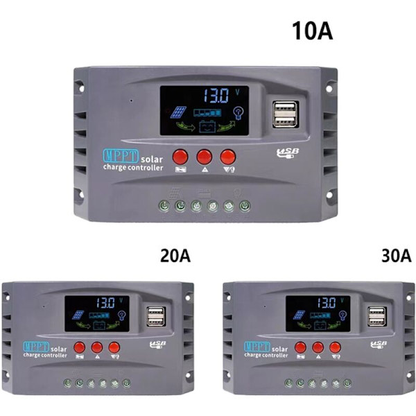12V 24V MPPT Solcellsladdningsregulator Intelligent Display Dubbel USB Spänningsstabilisering Regulator Skydd (20A)