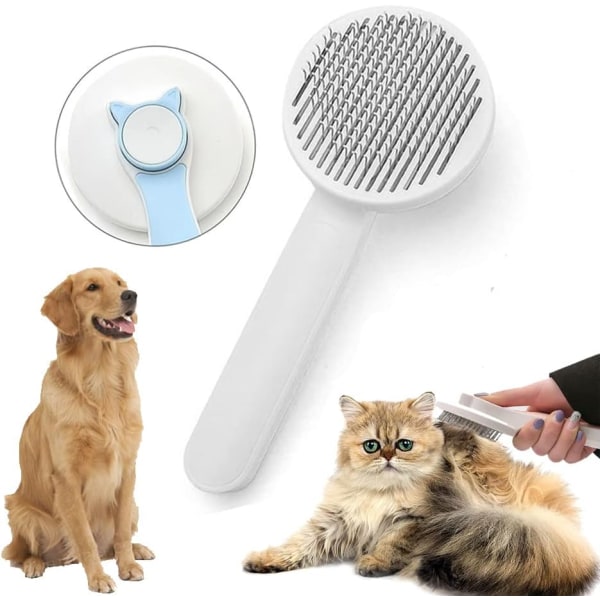 Kattehår kæledyrsbørste-selvrensende børste hundehårfjerning børste-kæledyrsrensning (blå)