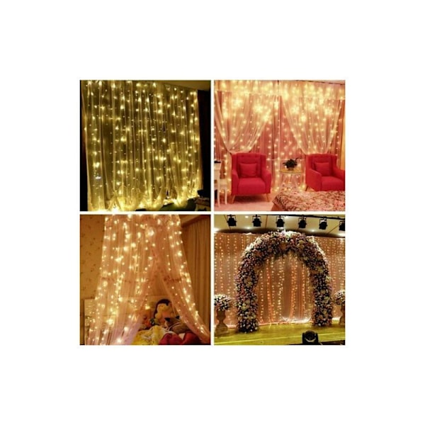 LED gardinlys USB fjernkontroll julelysstreng 2 meter 3 meter 200 lys varm farge