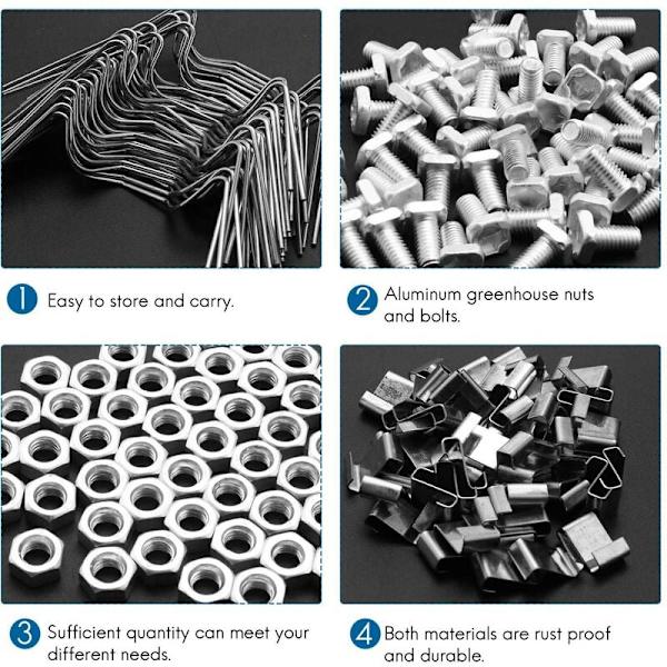 200-delars växthusreparationssats, inklusive W-glasklämma, Z-överlappningsklämma, aluminiummutter och bult för aluminiumväxthus