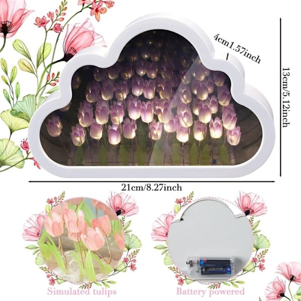 2 sett med håndlagde sky speil tulipan lampe DIY tulipan nattlys simulering blomst lys romdekorasjoner lilla