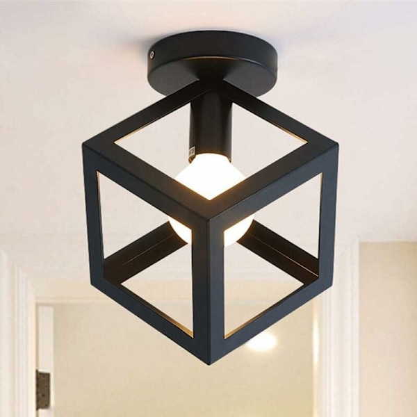 Loftlampe Moderne Chandelier Bur Shape Vintage Lampe Geometrisk Stil Metal Lampshade E27 Belysning til Soveværelse Lounge Restaurant, Cube Sha