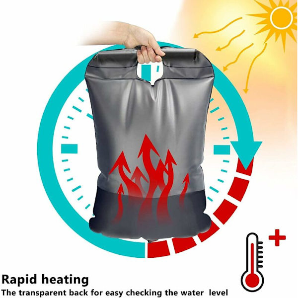 Camping Solardusjpose, 20L Camping Solardusjpose Utendørs Bærbar Foldbar Pose med Byttbar Fleksibel Dusjhode Slange Temperatur 45°C for