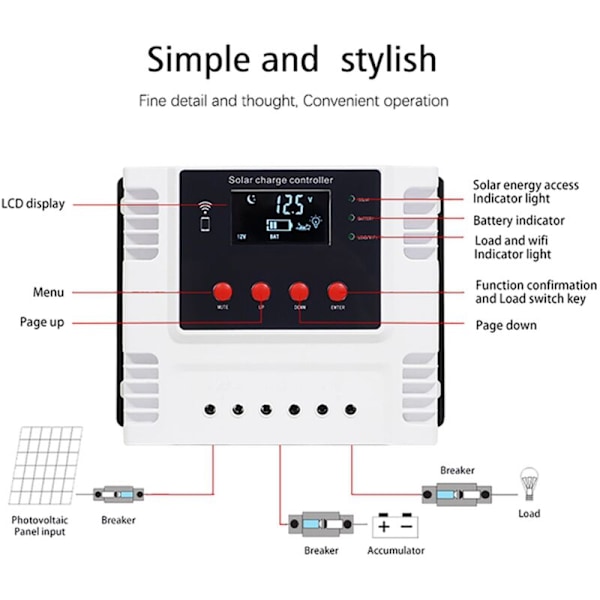 10A solcelleladningsregulator App Realtidsdataovervågning Intelligent LED-display 12V/24V/48V