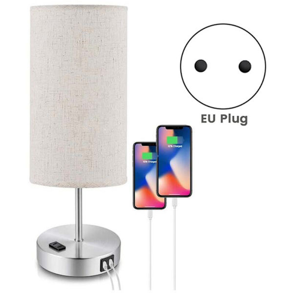 Sänglampa för sovrum med 2 USB-laddningsbordlampor Kaffe Tyglampskärm för sovrum Modern belysningsarmatur EU-kontakt