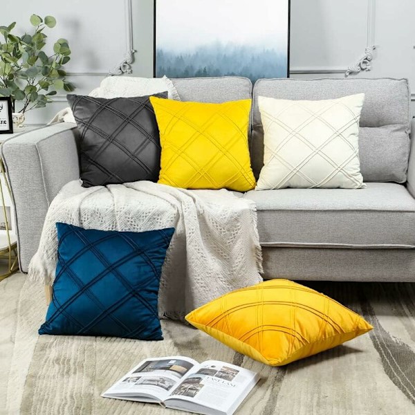 Pudebetræk 4 stk. Geometrisk Tredimensionel Fløjl Pudebetræk 45 x 45 cm Hjem Sofa Soveværelse Bil Dekorativ (Hvid)