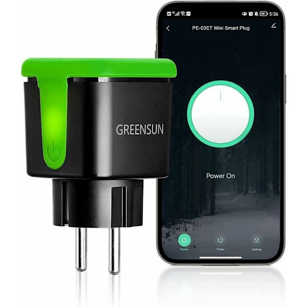 Udendørs Vandtæt Stikkontakt, GreenSun Smart Stikkontakt, Smart Stikkontakt Alexa, Programmerbar Timer Stikkontakt, Udendørs Vandtæt Stikkontakt Smart Life Plug