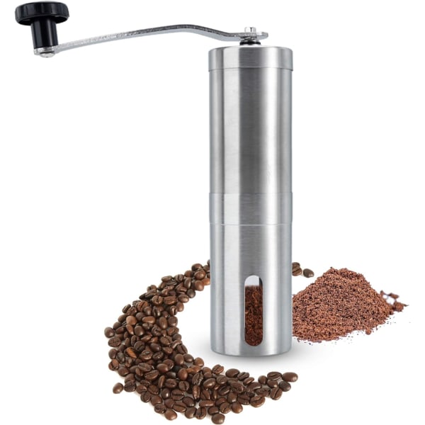 Sølv kaffekvern - Håndholdt manuell kaffekvern med keramisk kvern i rustfritt stål med håndsveiv - Espressokvern