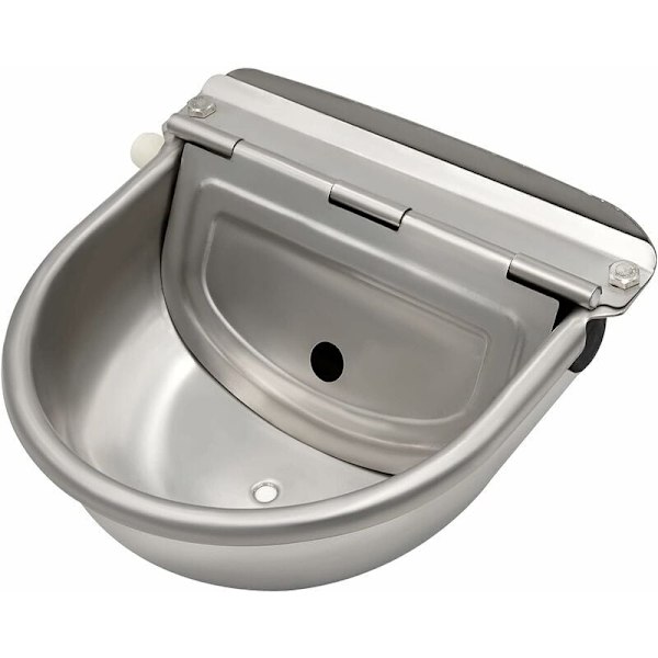 Vattenbehållare i rostfritt stål med dräneringsplugg och justerbar flottörventil för häst, hund, nötkreatur, get, får, gris, automatisk djurvattenare.