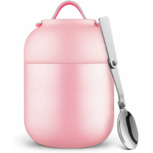 Isolerad matbehållare, 700 ml bärbar läcksäker termos med hopfällbar sked i rostfritt stål, matbehållare för skola, kontor, camping, rosa-