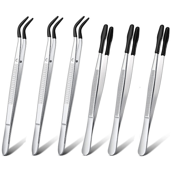 6 kappaletta PVC-silikonikumiset pinsetit, tarkkuuspinsetit, teollisuuslaboratorioharrastuspinsetit, työkalu (musta)