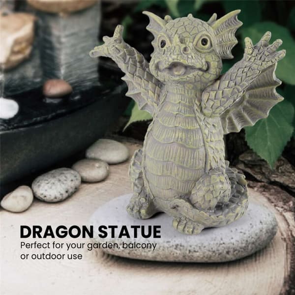 Have Statue af Mediterende Drage i Haven - 18 cm - Pynt i Kunstharpiks til Udendørs Brug - C