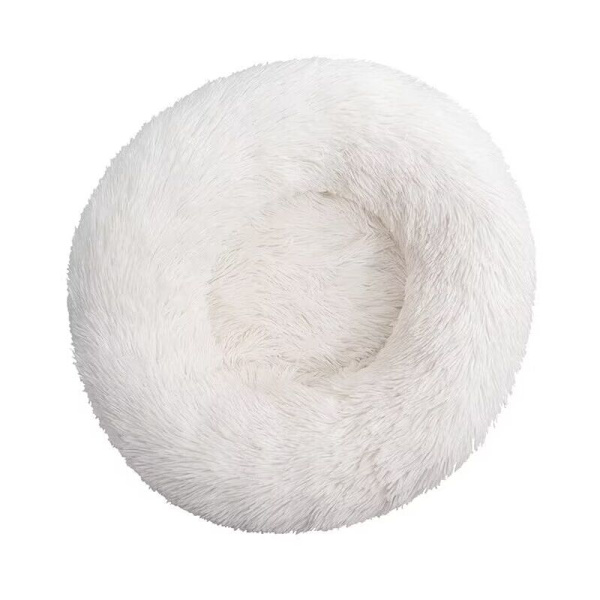 Kattbädd, fluffig kudde, mjuk tvättbar för katter hundar (vit, 60 cm), Sunny