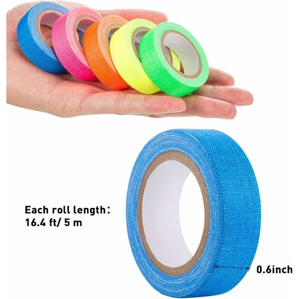 Neon Tape, Lysende Fluorescerende Tape 6 Farver Klæbende Gaffer Tape UV Sortlys Reaktiv Neon Tape (6 stk)