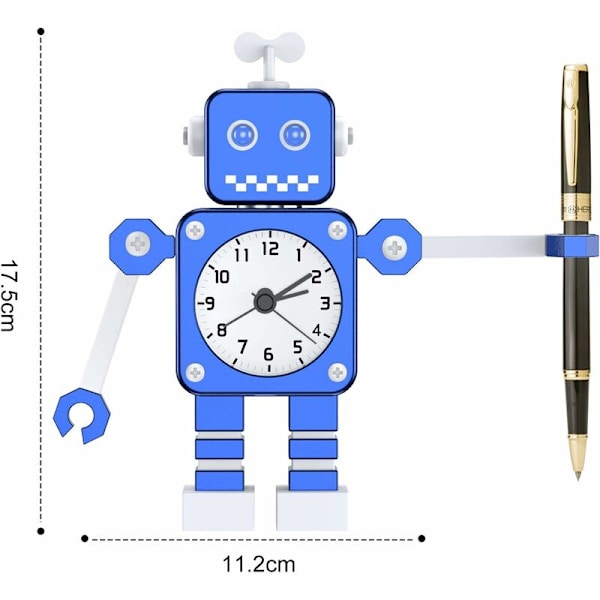 Robotväckarklocka, Analog Väckarklocka, Rostfritt Stål Tyst Väckarklocka med Blinkande Upplysta Ögon och Roterande Arm, Present till Barn, Flickor Pojkar HI