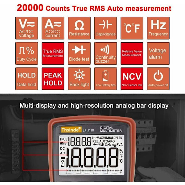 Automatisk digitalt multimeter, amperemeter, professionel elektrisk tester..--
