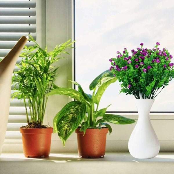 Konstgjorda Falska Blommor, 4-pack Konstgjorda UV-Resistenta Gröna Buskar Växter Inomhus Utomhus Hängande Planteringskruka Hemträdgård Dekoration (Rosa)