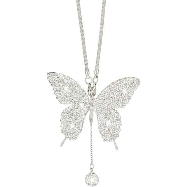 Damer Shiny Butterfly Diamond Biltillbehör, Crystal Car Backspegel Hänge Bildekor Hängande Inredningsdekor Hänge (silver)