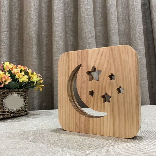 3D Trä LED Nattlampa 3D Måne Stjärnlampa USB-lampa Kreativa Barn Födelsedagspresenter Dekoration Julgåvor