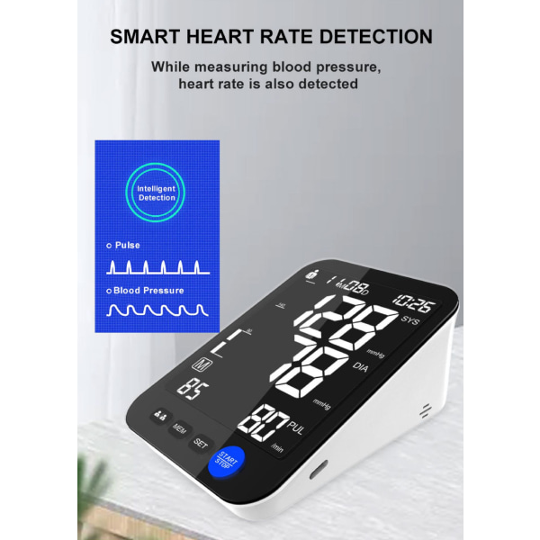 Automatiske blodtrykksmålere - Blodtrykksmaskin med ekstra stor skjerm, justerbar digital mansjettarmsett LED-bakbelyst skjerm 2 brukere 999