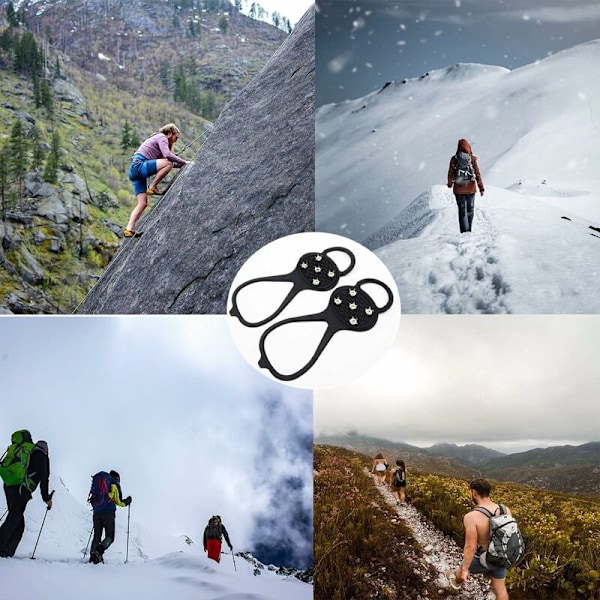 Isbrodder, Universelle Snøgrep for Sko Over Sko Støvle Gummi med 5 Stål Pigger Crampon - M