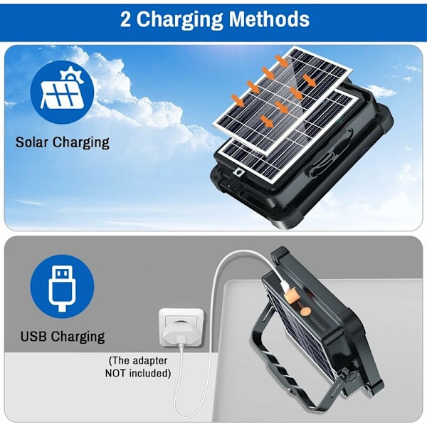 Mascot Uppladdbar LED-Arbetsbelysning 100W, Uppladdbar Byggarbetsplatsbelysning Solpanel 4 Belysningslägen, Perfekt för Camping, Arbeten, Fiske