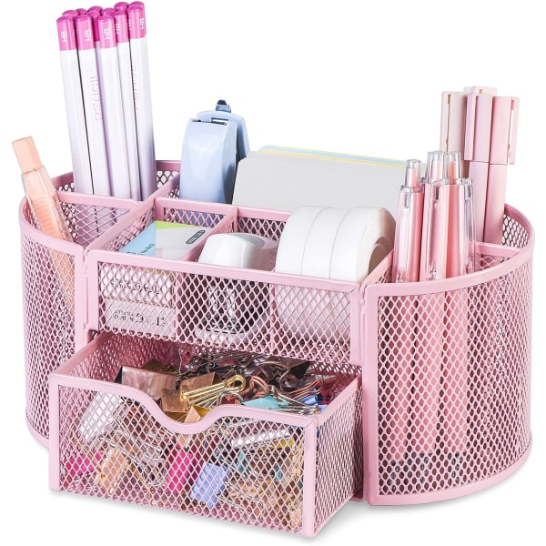 Vaaleanpunainen organizer pöytätarvikkeille ja -tarvikkeille, söpö organizer ja kynäpidike, organizer laatikolla kotiin, asuntolaan ja muualle