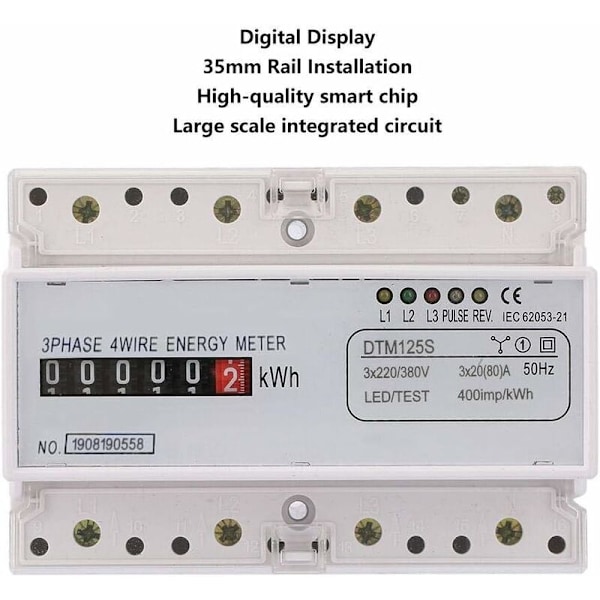 Trefaset Digitalt Strømmåler 220/380V 2080A - Energiforbruk, kWh-måler