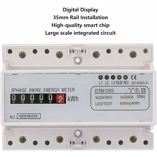 Trefasig Digital Elmätare 220/380V 2080A - Energiförbrukning, kWh-mätare