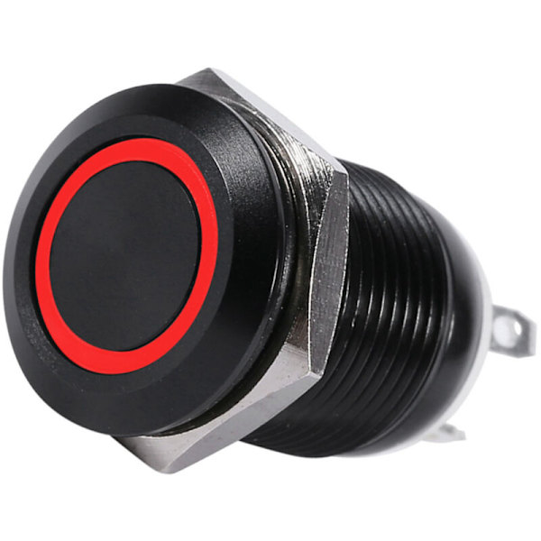 Bil 12mm LED Lys Momentan Trykknapp Vippebryter Svart Hus 2A
