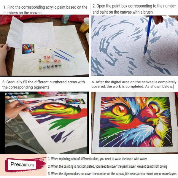 1 stycke digital målning för barn och vuxna, DIY digital målarsats för barn nybörjare, ramlös målning på canvas, färgglad katt 40*50cm