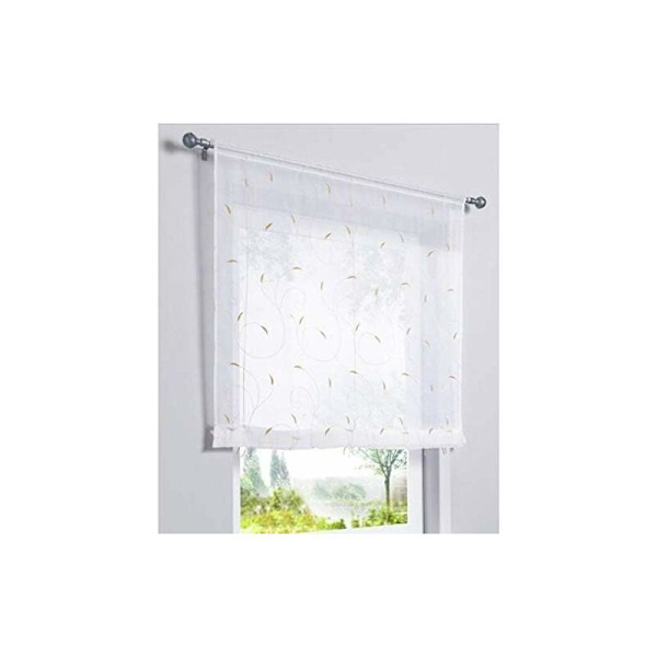 1 stk vindusgardin Blomsterbroderi Raffrollo Høy kvalitet Voile Romdekorasjon Bad Balkong (Khaki, 80x100cm)-Sunny