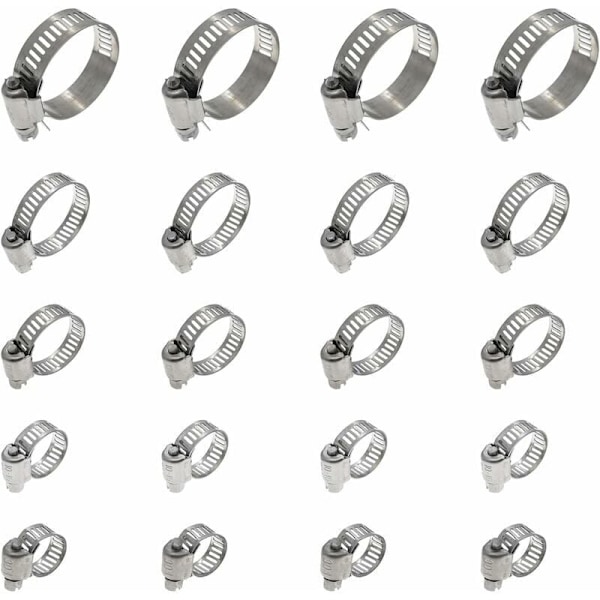 20 stk. rørklemme, justerbar rørklemme 16-25mm, 304 rustfrit stål slangeklemme, metalslangeklemme, til rør, husholdningsgas, familievandrør, kabel,