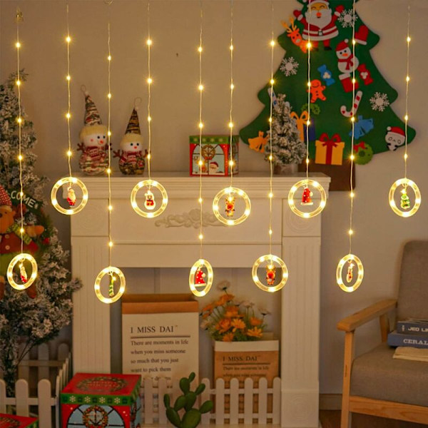 Julevindueslys Garland, Indendørs Juledekoration, Julelys Gardin, Julehængende, Led Garland Vinduesdekoration, 120 LED'er Cur